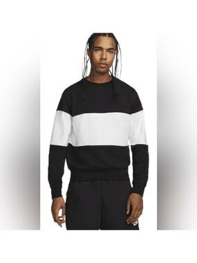 Nike Color Block  Embroidered Crew Neck Sweatshirt Black White SZ L